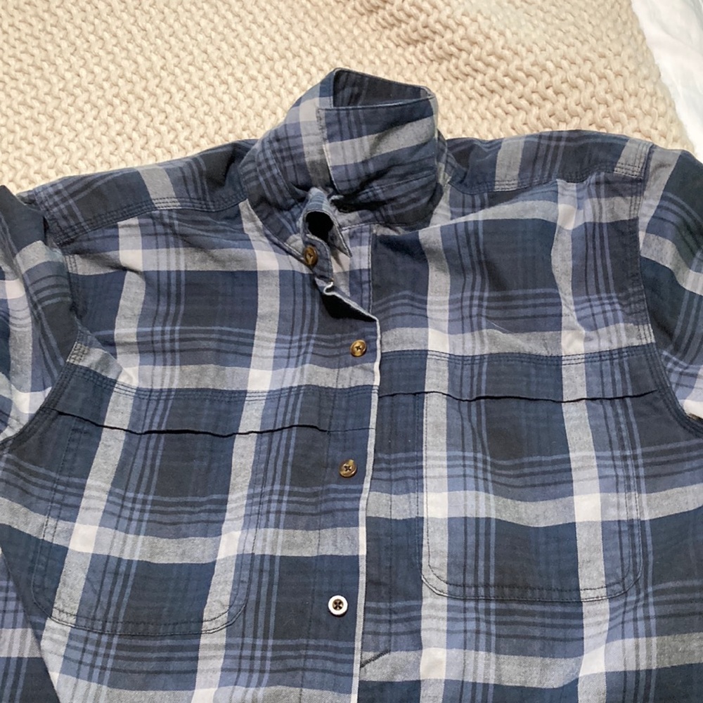 Carhartt Force Blue Plaid Long Sleeve Button Up Shirt Relaxed Fit Men's Size L